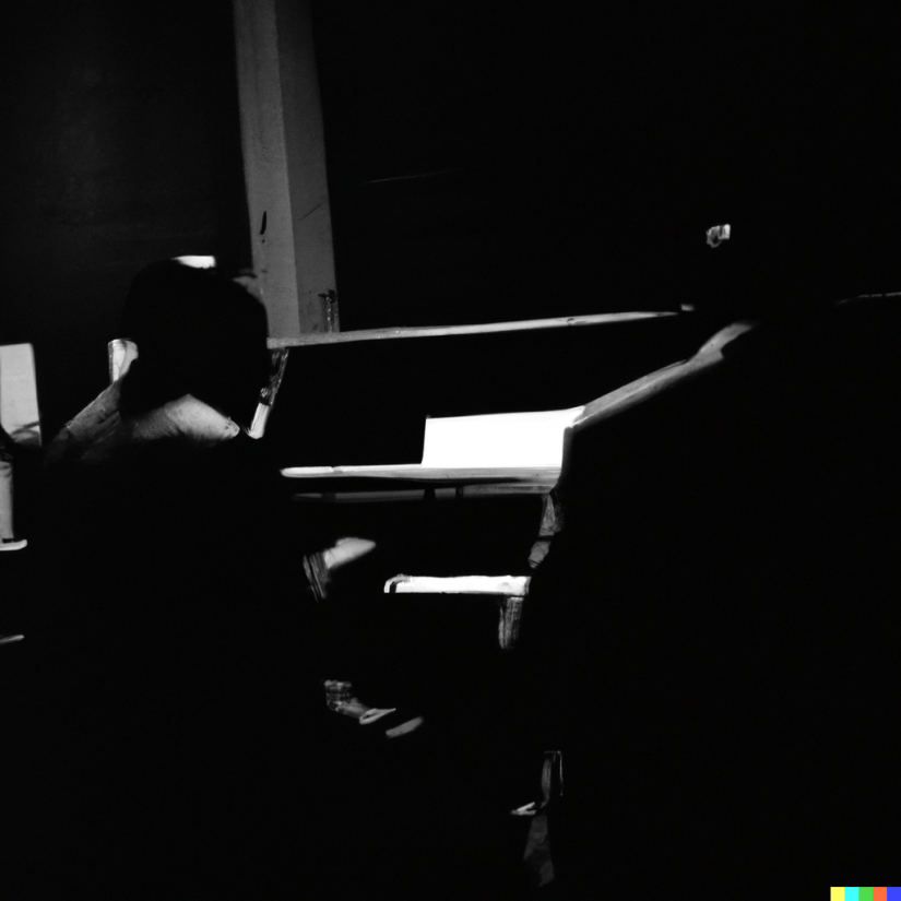 DALL·E 2023-06-02 10.56.15 - an extrem dark photo of Thelonious Monk and Herbie Nichols playing piano together